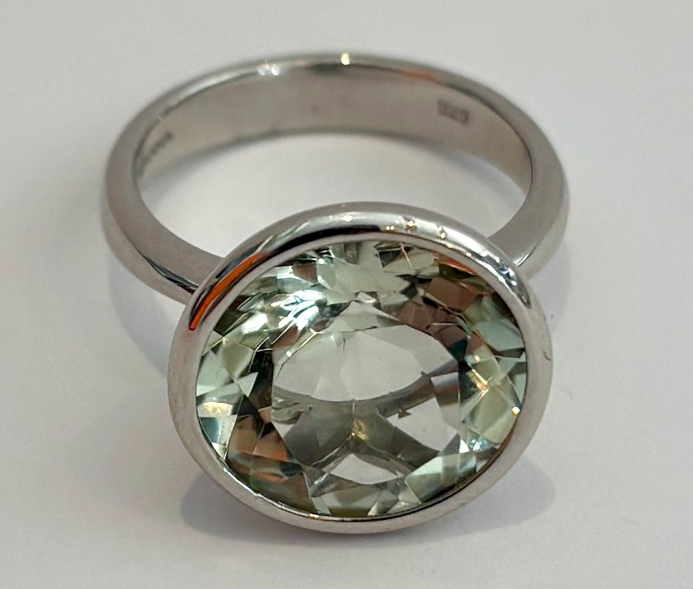 Ring Sz 5.5 Round Praziolite 6.0 ct, 18k WG Vermeil