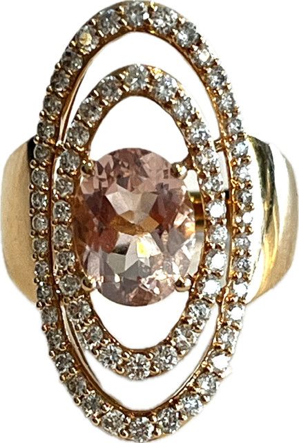 Ring Sz 6.75 2.6 ct Morganite 1.0 Dia, 18k Rose Gold