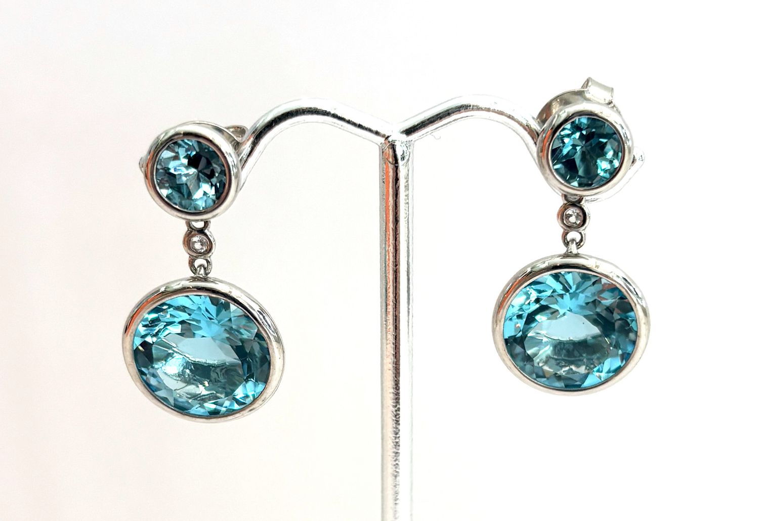 Earrings  Blue Topaz (14.1 cts) Round Drop, 18k WG Vermeil