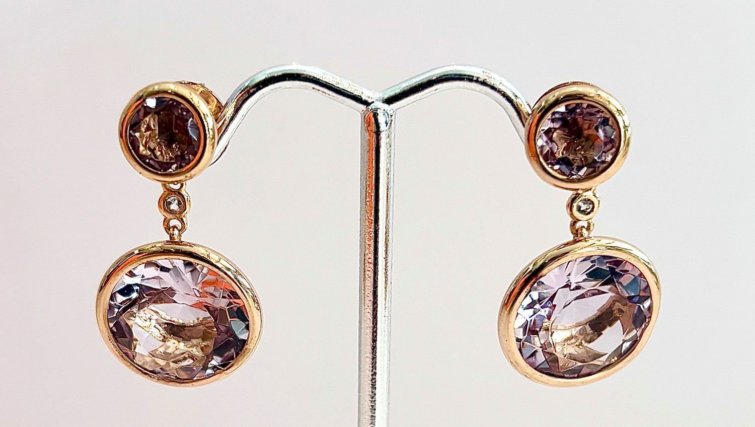 Earrings  Rose de France Amethyst (14.1 cts), 18k RG Vermeil