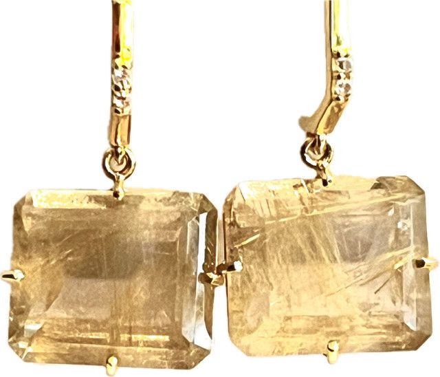 Earrings  Rutilated Quartz (26.7 cts), 18k YG Vermeil,  White Topaz Accents
