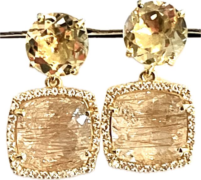 Earrings  Yellow Light Citrine, Rutilated Quartz (17.1 cts), 18k YG Vermeil,  White Topaz Accents