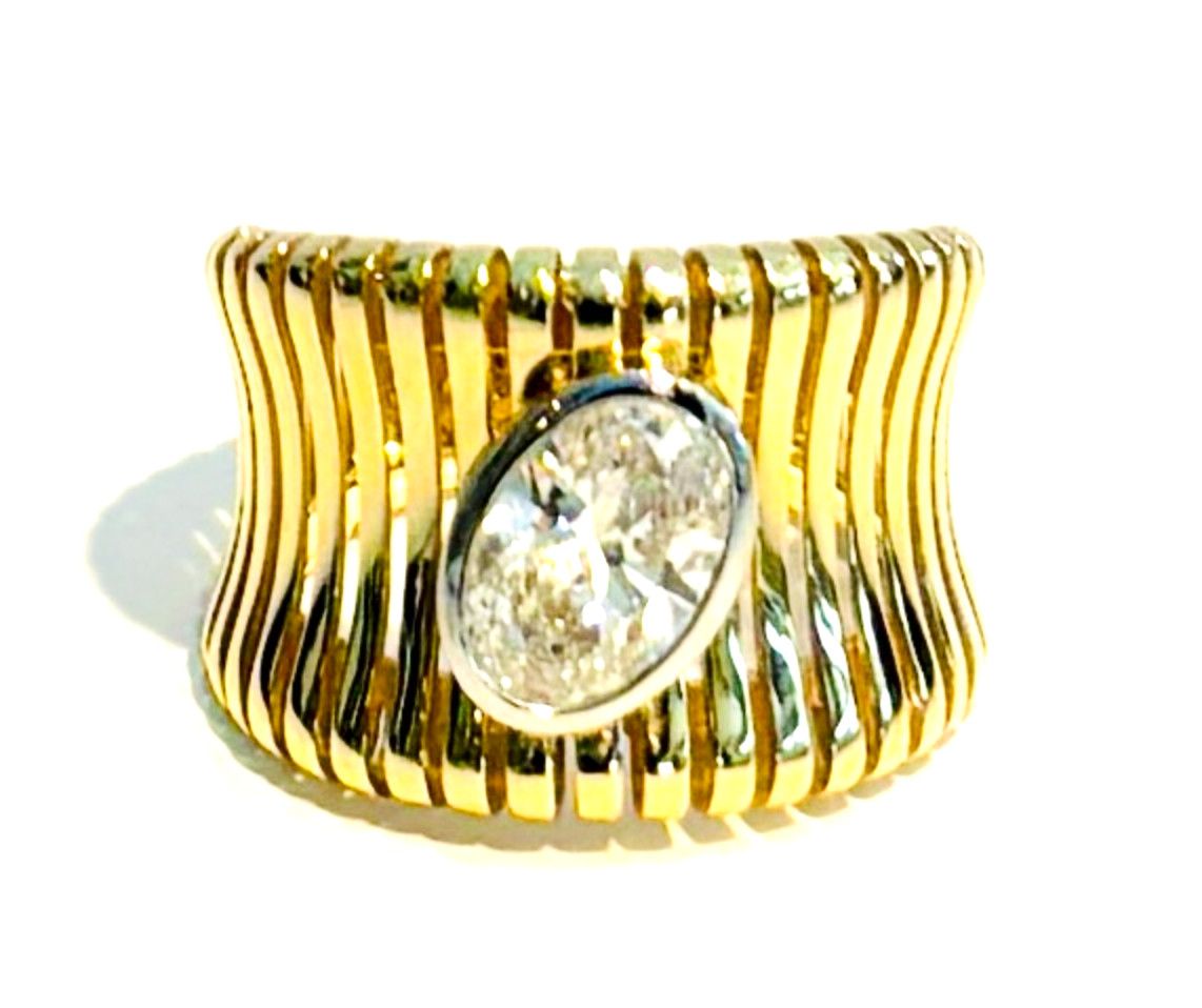 Ring, Sz 6.5, 1.51ct Lab Diamond, Ribbed 14k YG