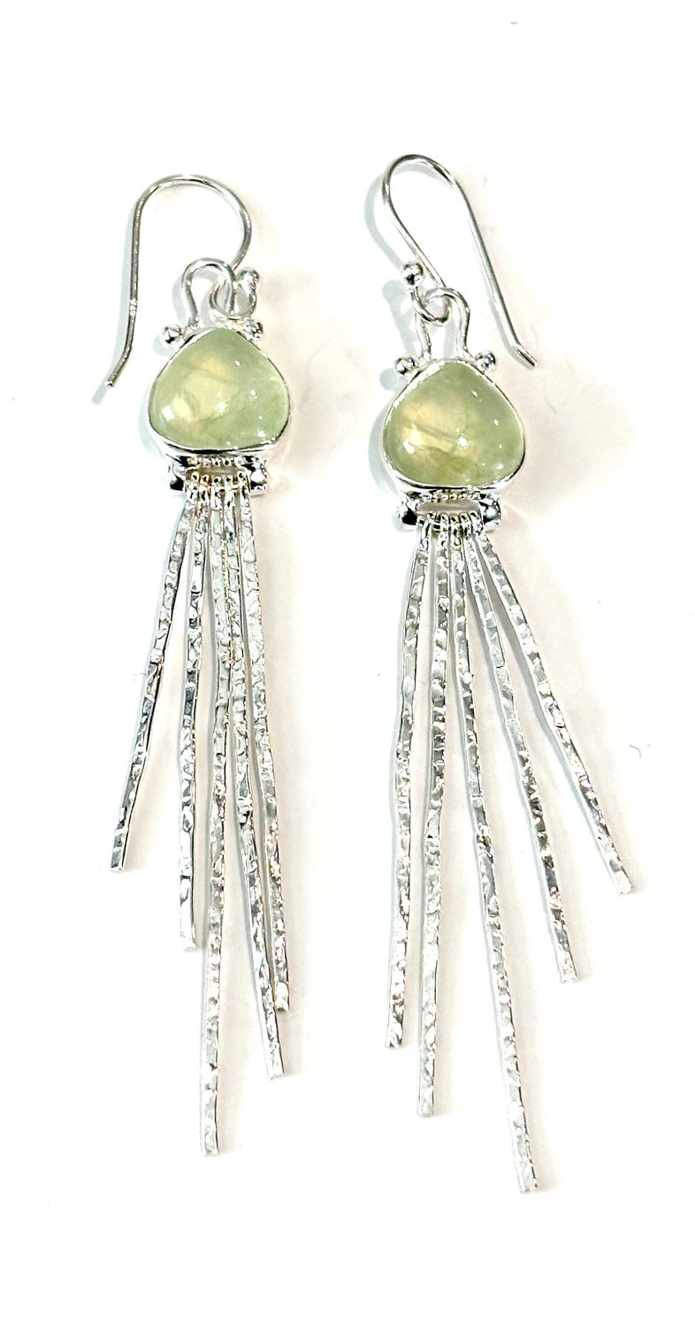 Earrings, Sterling Dangling Bars with Prasiolite Stones (Lt Green Amethyst)