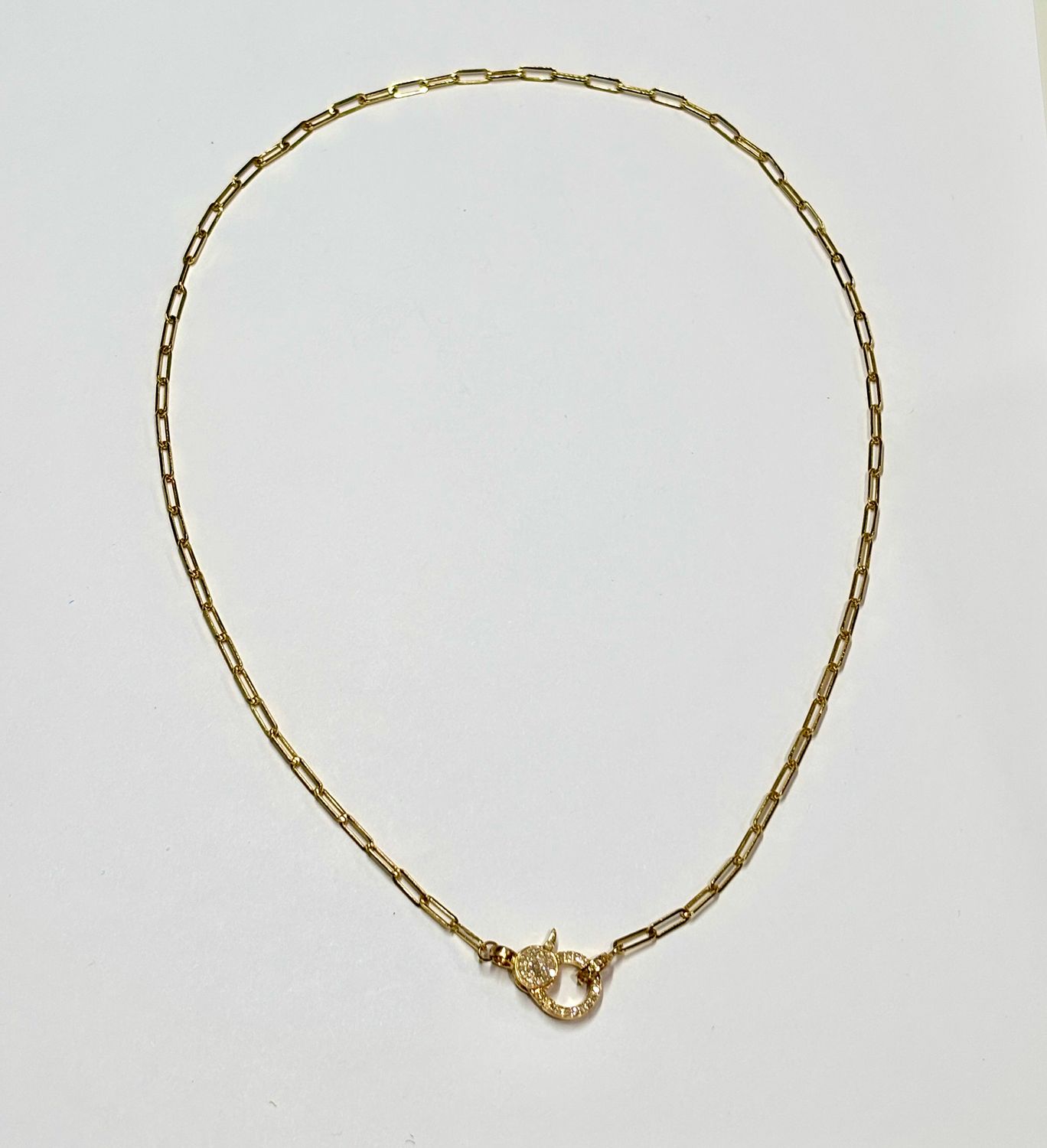 Necklace, 14kYK Paperclip Chain with Pavé Diamond Connector / Clasp