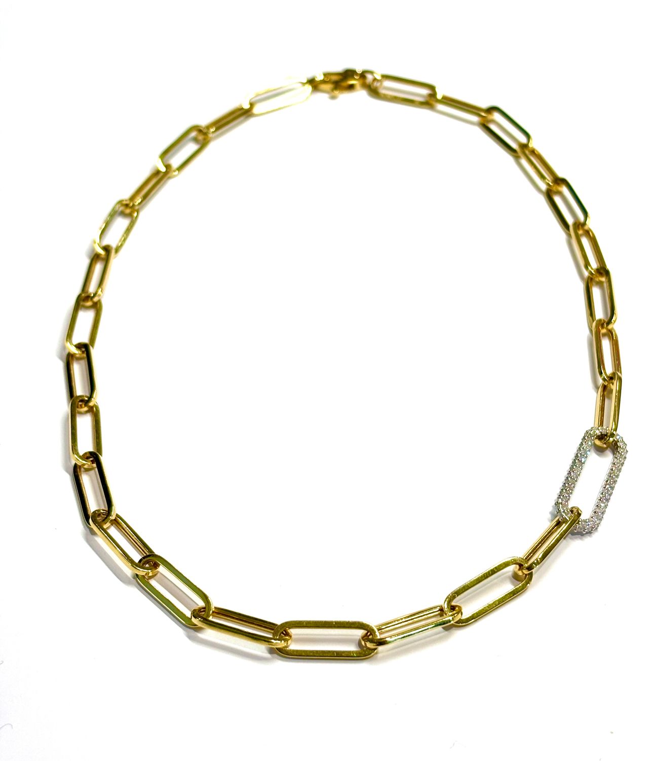 Necklace, 14kYK Heavy Paperclip Chain with Pavé Diamond Link