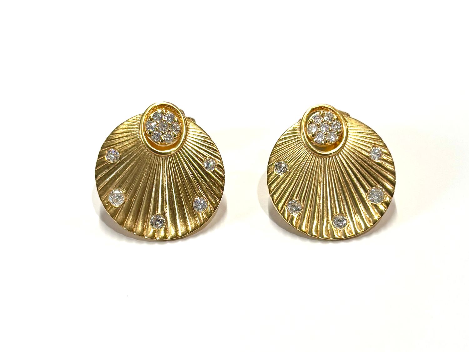 Earrings, 14KYG Disc Post Earrings with Diamonds