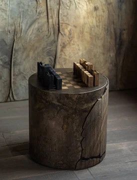 Handcrafted Chess Table Metal and Wood D 21" x H 20.5
