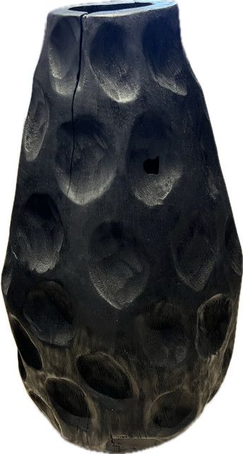Vase Handcrafted Tribal Wood Black 25"H