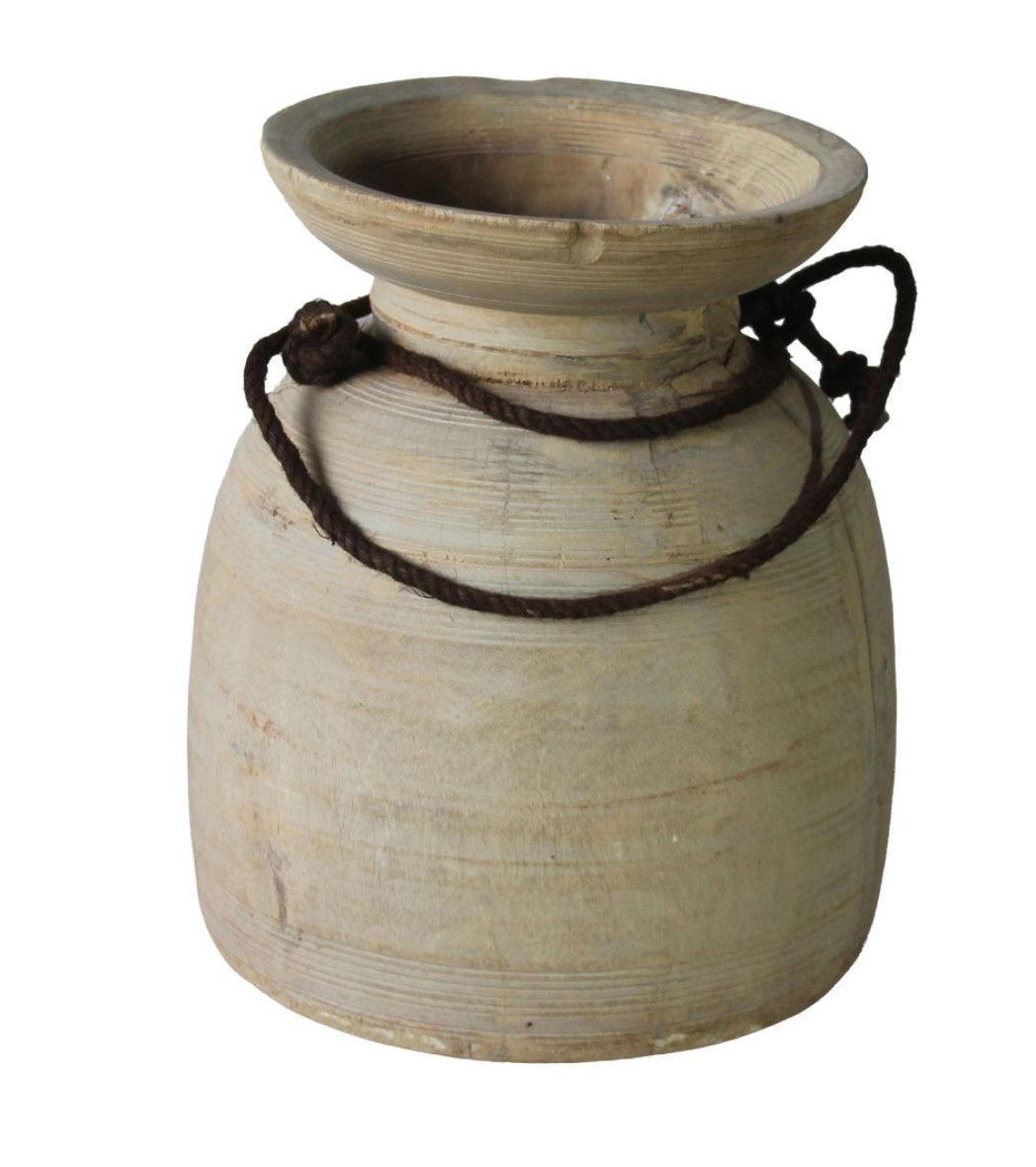 Oil Pot, Vintage Late 20th C. Wood, Himachal 19"H x 15"W