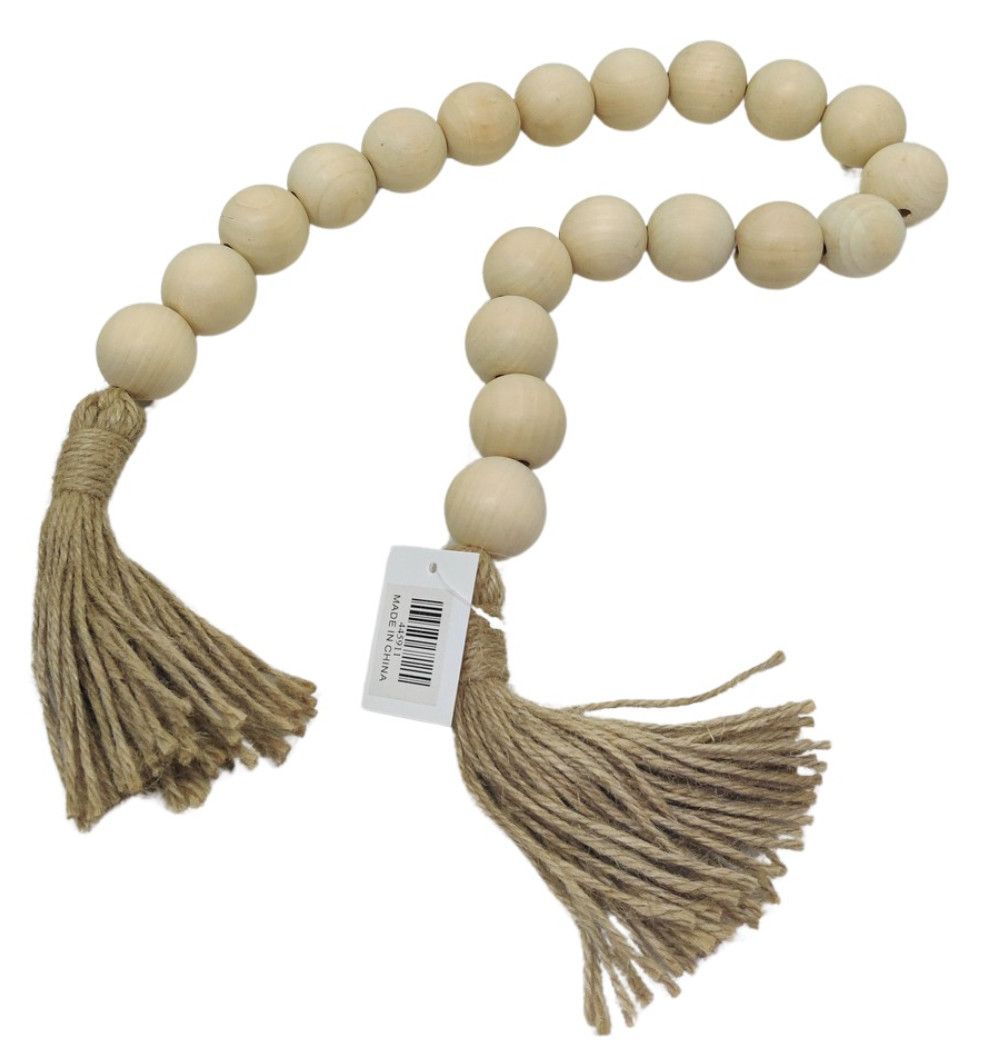 Garland Chunky Wooden Beads adorned with Natural Jute Tassels
