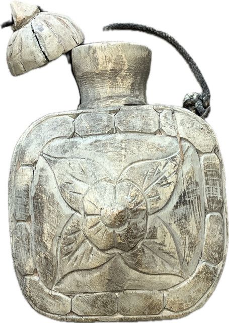 Tribal Drinking Bottle Aged 60+ yrs Hand Carved Wood 11"H x 7"W