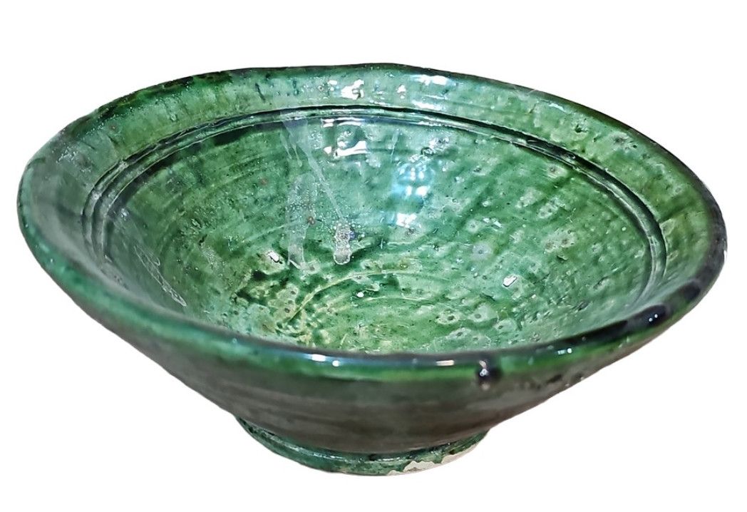 SOLD Bowl Tamegroute Pottery Artisan Hand Shaped &amp; Glazed Morocco, XL, Green,  12"W