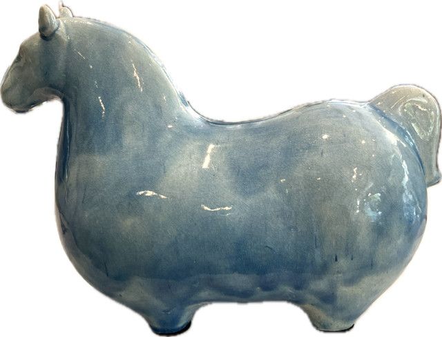 SOLD Horse Ceramic Blue Glazed Sculpture 13" x 10" x 6"