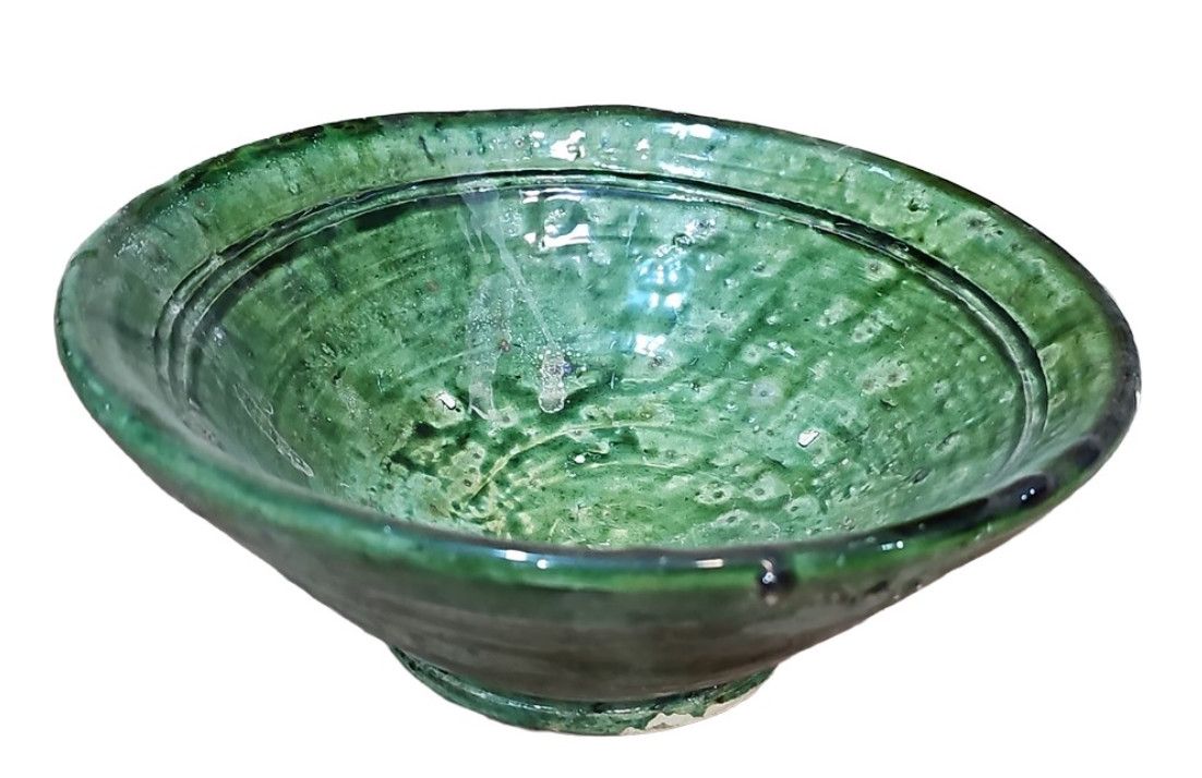 SOLD Bowl Tamegroute Palm Glazed, Lg, Green, 10''x10''x4''
