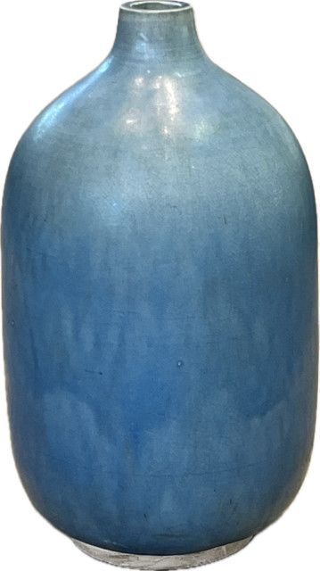 Vase Mist Blue Ceramic Cylinder Shape 11"H x 6"W