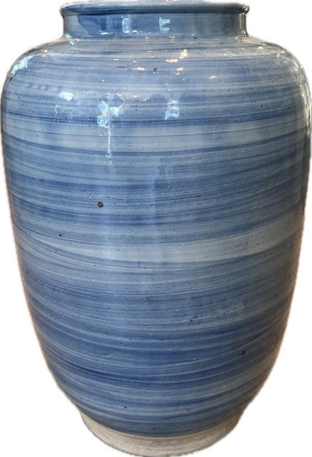 Jar Vase Azure Blue Glaze Ceramic 16"H x 11"W