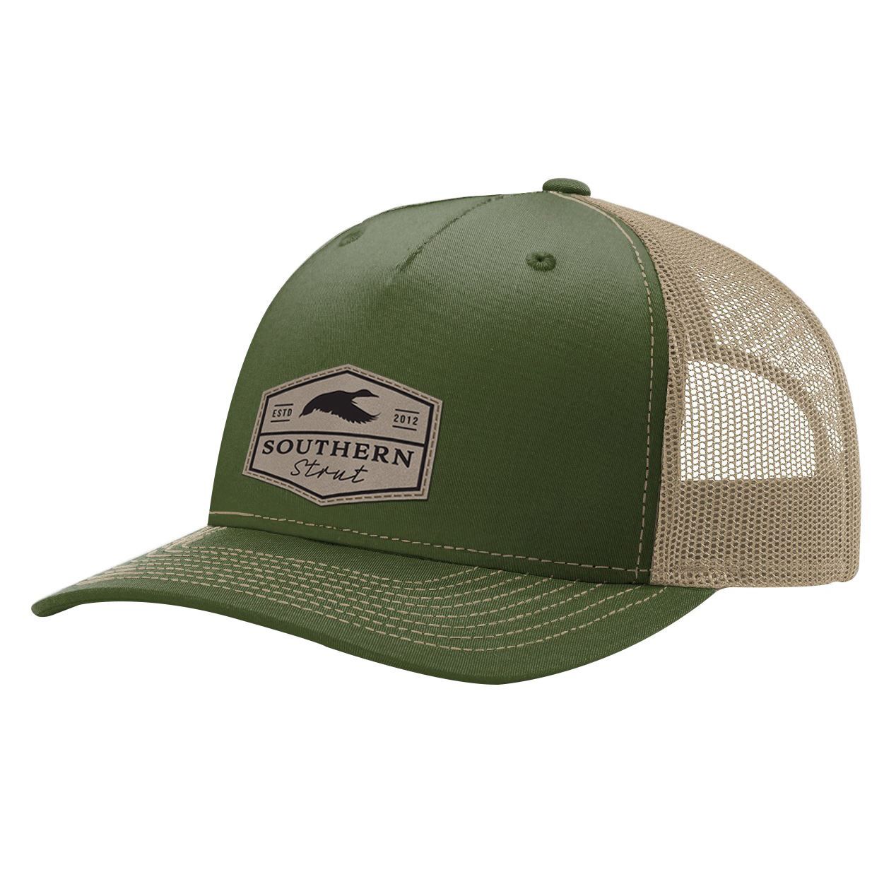 Trucker Hat Duck Hex Leather Patch, Color: Army Olive/Tan