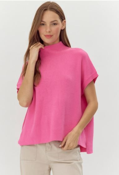 Mock Neck Knit Top w/ Short Dolman Slvs