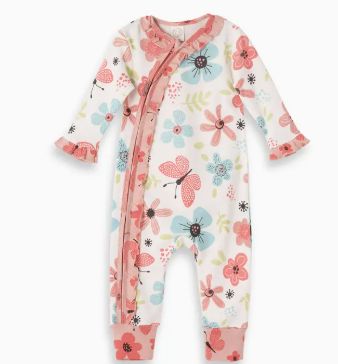 Baby Girl Bamboo Zipper Romper, Color: Fluttering Blossoms, Size: 0-3 mos