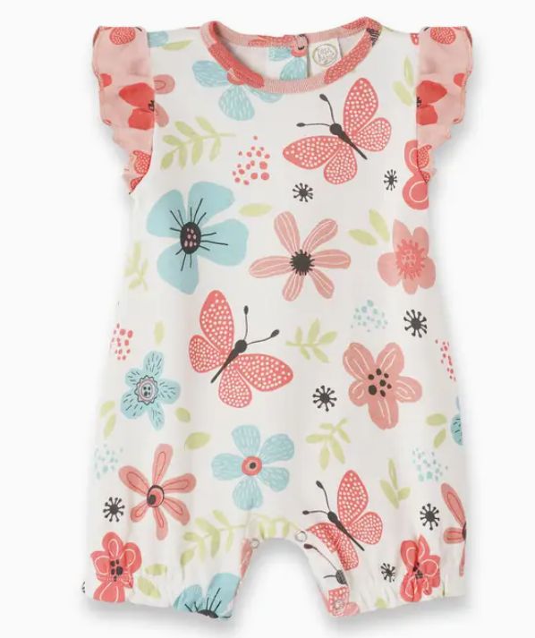 Baby Girl Bamboo Romper, Color: Fluttering Blossoms, Size: 0-3 mos