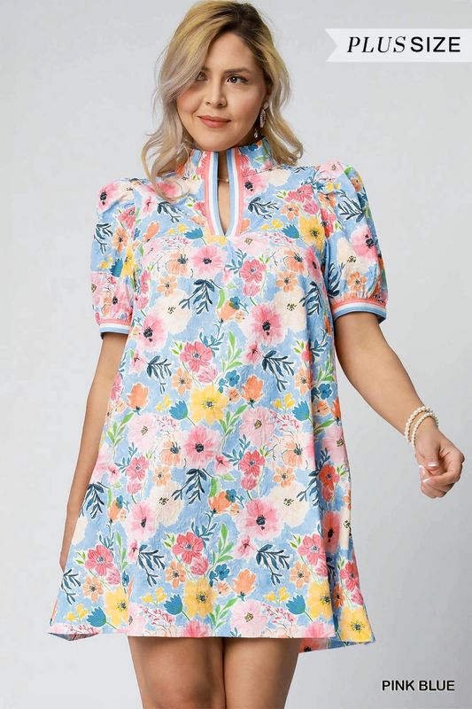 Floral Print Hi Neck Mini Dress