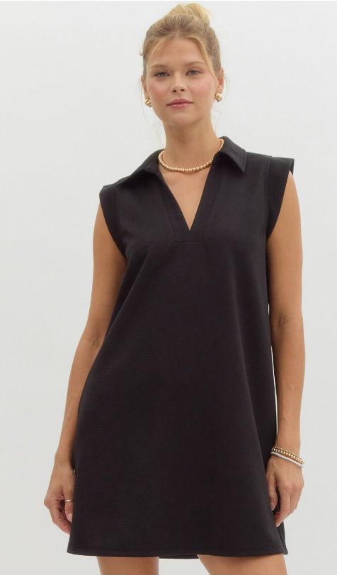 Textured V Neck Slvls Mini Dress, Size: Small, Color: Black