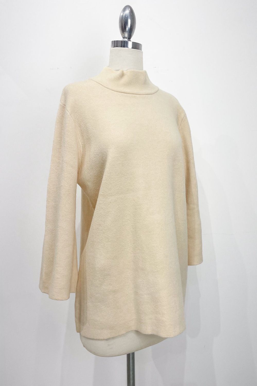 Mock Neck Knit Pullover Sweater, Color: Cream, Size: Small