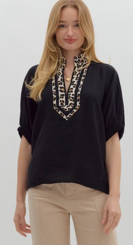 Dolman Top w/ Leopard Print Accent