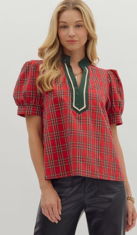 Plaid S/S Top