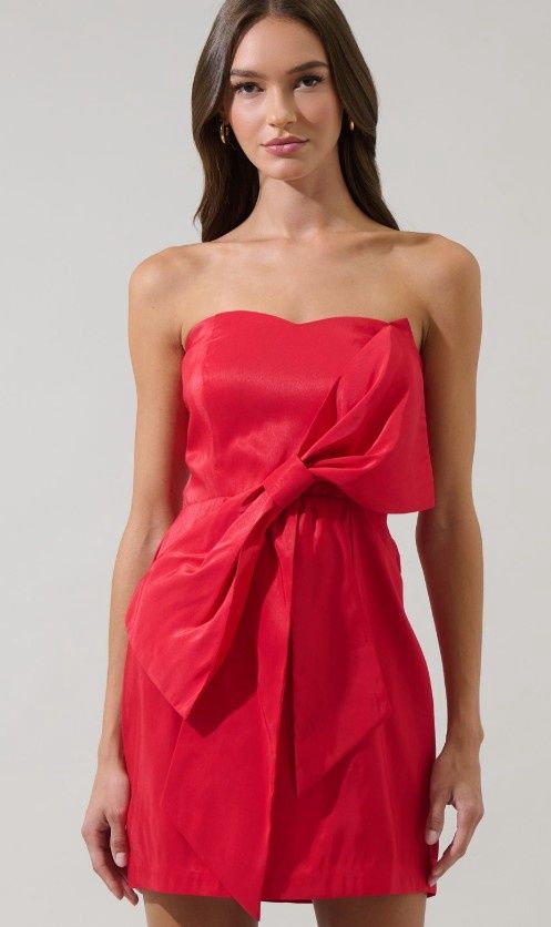 Strapless Bow Mini Dress, Color: Cherry, Size: X-Small