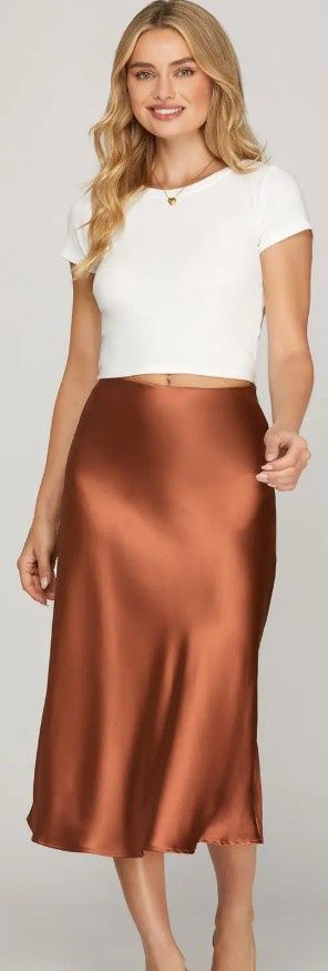 Midi Skirt w/ Back Zipper, Color: Copper, Size: Small