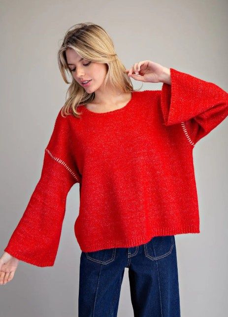 Relaxed Knit L/S Sweater, Color: Pepperberry, Size: Small