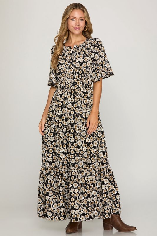 Tiered Half Flutter Sleeve Max Dress