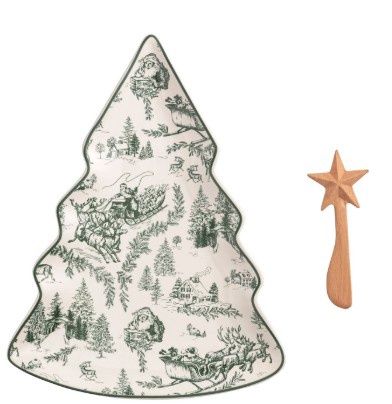 Green Toile Tree Platter