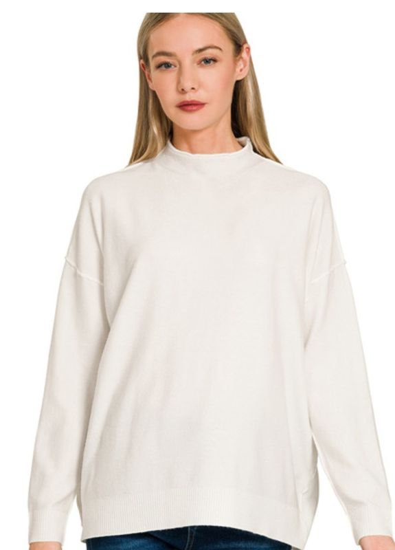 Mock Neck Exposed Seam Sweater