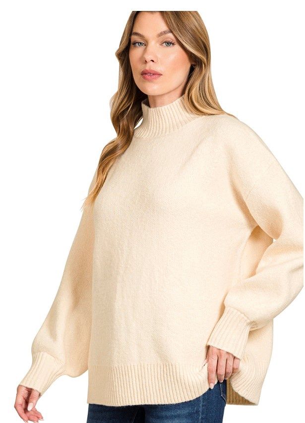 Mock Neck Sweater, Color: Cream, Size: Small