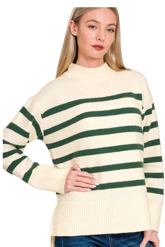 Striped Mock Neck Sweater
