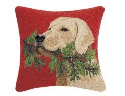 Christmas Hook Pillow, Style: Gldn Lab w/ Holly Branch