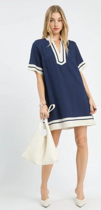 Linen Rayon Mini Dress, Color: Navy, Size: Small