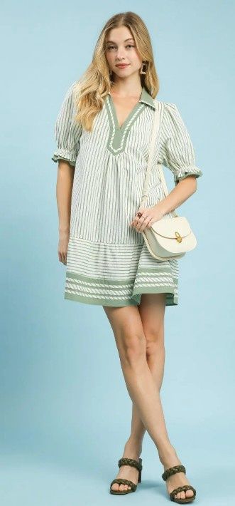 Striped Contrast Trim Tiered Mini Dress