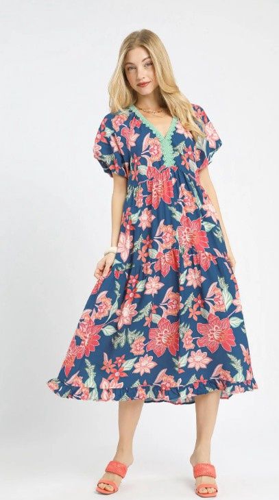 Floral Print V-Neck Maxi Dress