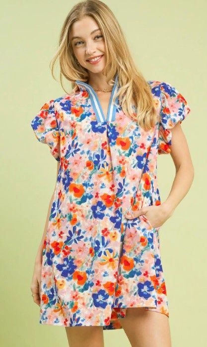 Mix Floral Print Collar Dress