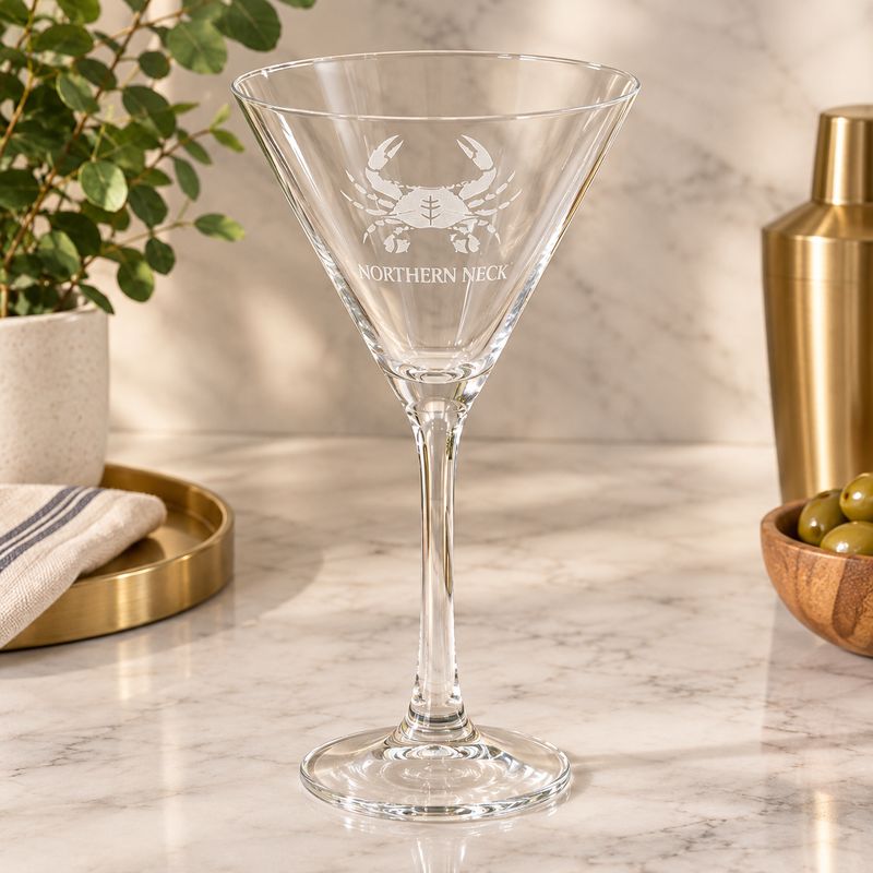 Martini Glass Etched Blue Crab