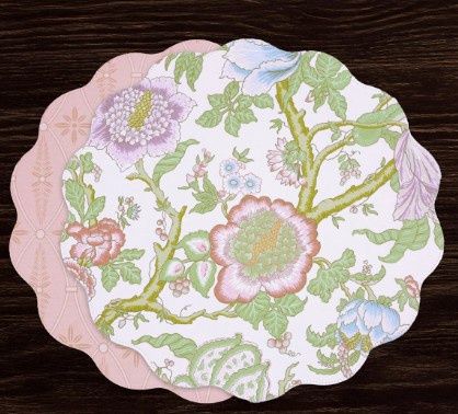 VIDA Reversible Round Placemat, Color: Pastel Pink/Blue, Style: Blooms &amp; Branches