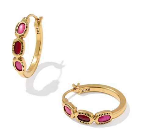Mini Elisa Hoop Earrings, Color: Gold/Pink