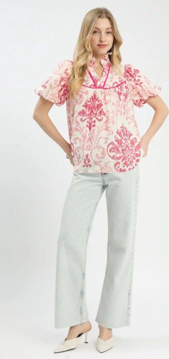 Damask Puff Sleeve Top