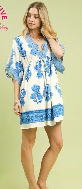 Abstract Print V-Neck Tiered Mini Dress