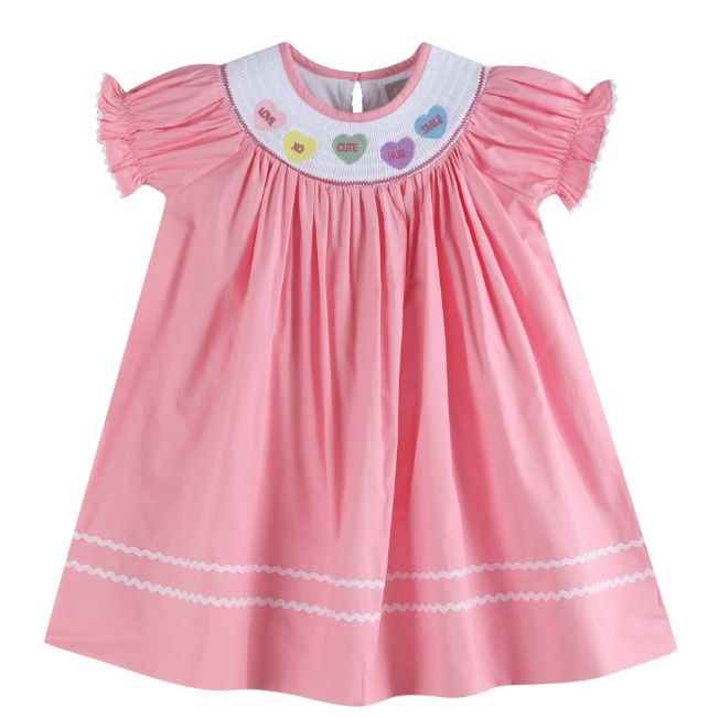 Candy Heart Valentine Smock Dress, Color: Pink, Size: 6-12m