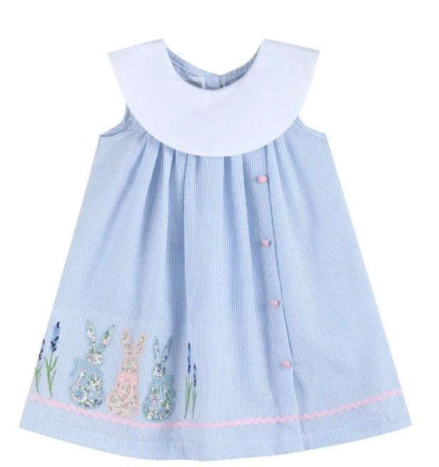 Bunny Seersucker Yoke Dress, Color: Blue, Size: 12-18m